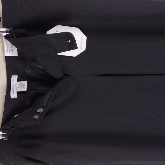 Liz Claiborne Petite Black Mid Rise Flat Front Straight Leg Career Trouser Pant - Picture 5 of 15